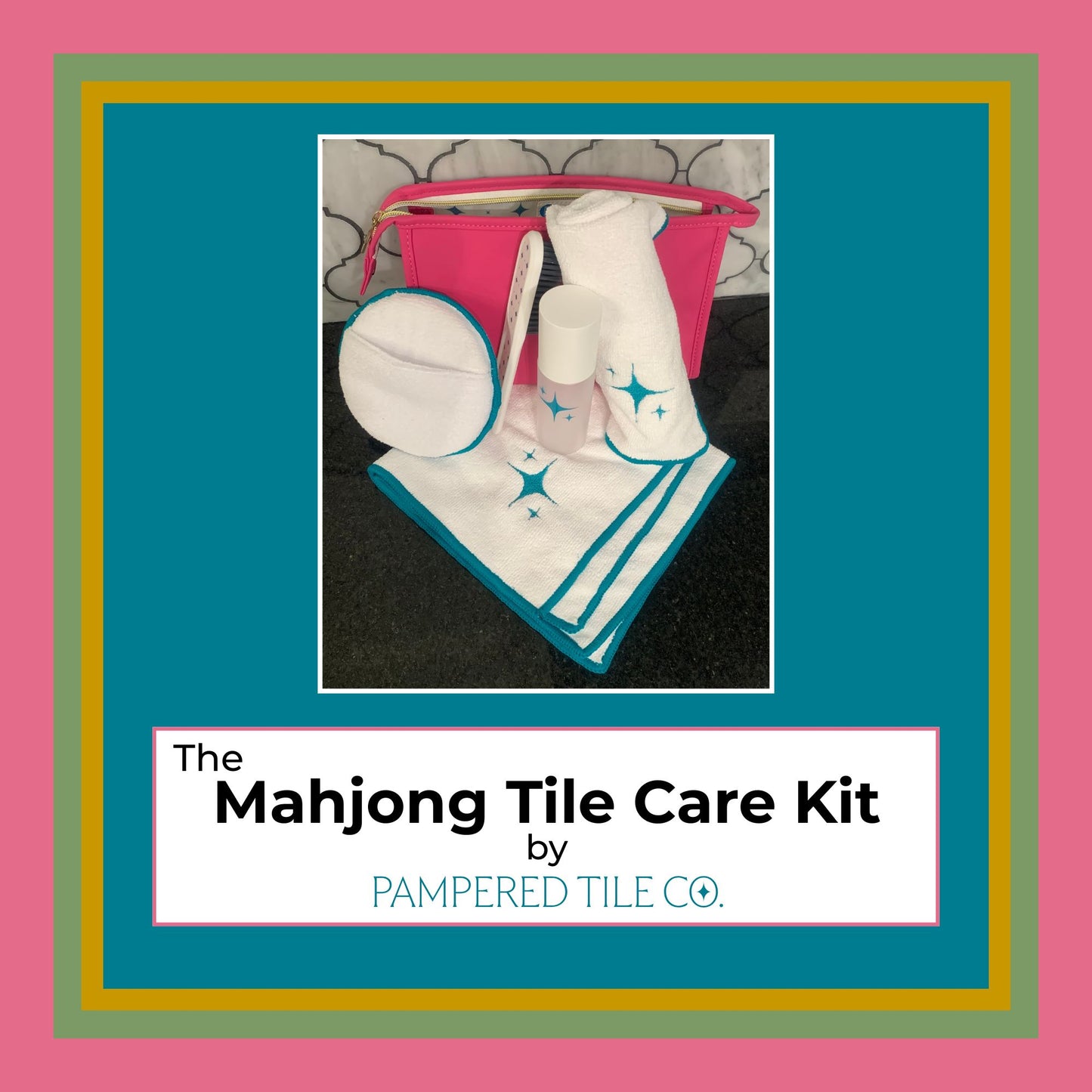 Mahjong Tile Care Kit - Rose Pink Bag